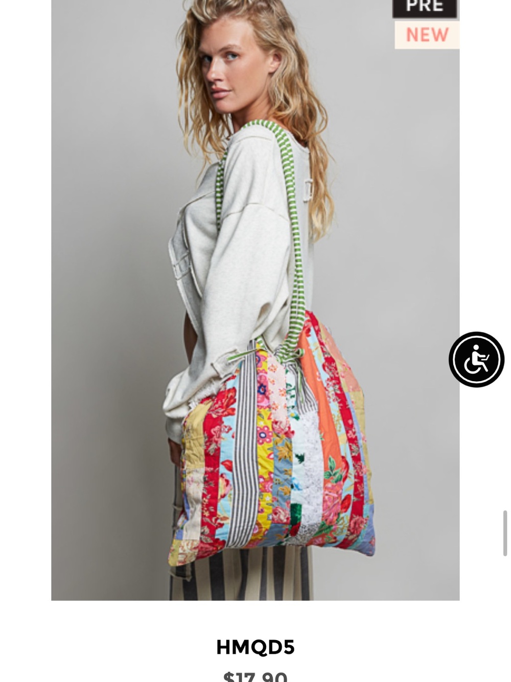 Pol Colorful Patchwork Stripe Tote Bag - Green Strap
